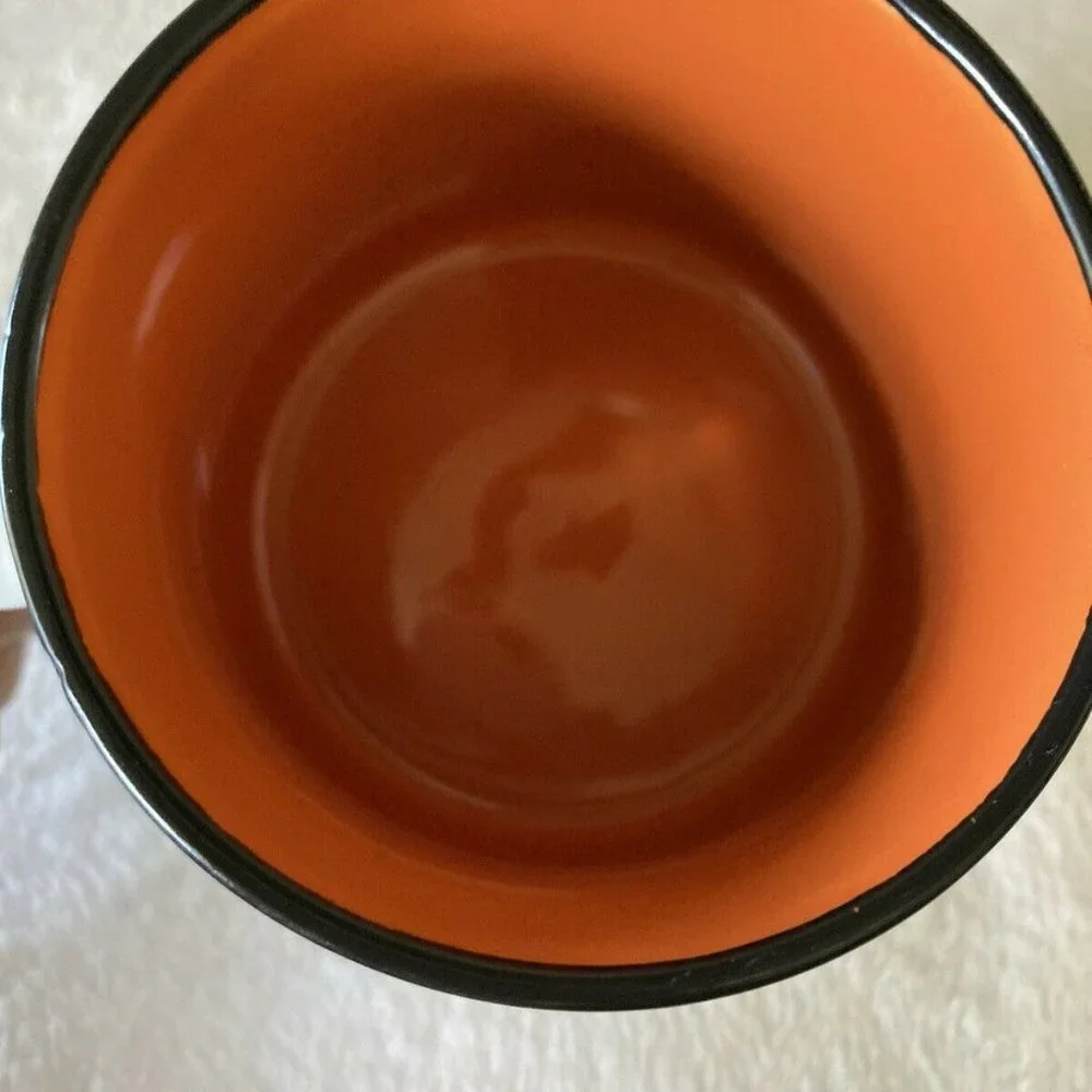 Large Global Design Halloween Coffee Mug Black Spider And Web Orange Inside New